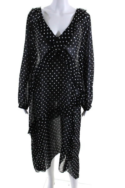 Maeve Anthropologie Womens Chiffon Polka Dot V-Neck A-Line Dress Black Size L