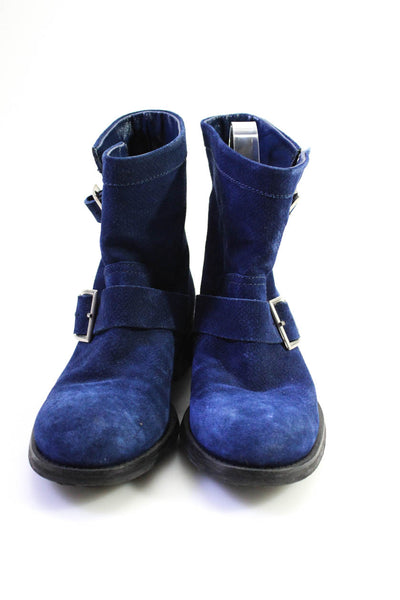 Jimmy Choo Womens Round Toe Suede Buckled Slip-On Ankle Boots Blue Size EUR36