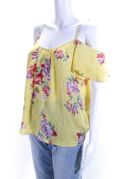 Joie Womens Silk Chiffon Floral Cold Shoulder Sleeve Blouse Top Yellow Size M