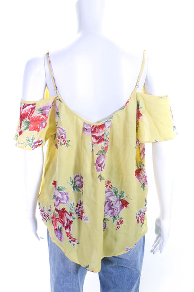 Joie Womens Silk Chiffon Floral Cold Shoulder Sleeve Blouse Top Yellow Size M