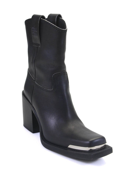 Miu Miu Womens Silver Tone Stripe Block Heels Western Boots Black Size EUR36.5