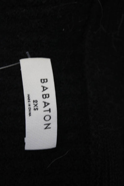 Babaton Womens Wool V-Neck Button Up Cropped Cardigan Sweater Black Size 2XS