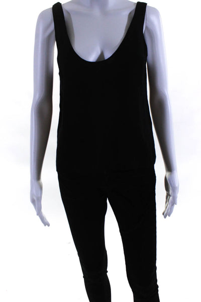 Reformation Womens Scoop Neck Crepe Crop Tank Top Blouse Black Size XS