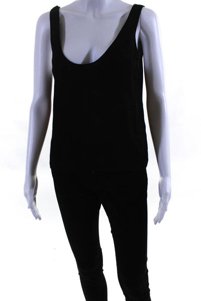 Reformation Womens Scoop Neck Crepe Crop Tank Top Blouse Black Size XS