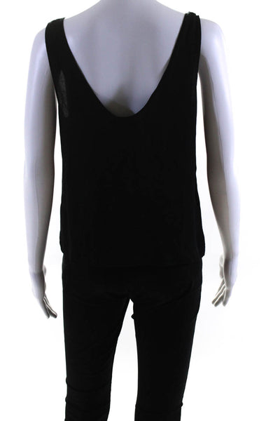 Reformation Womens Scoop Neck Crepe Crop Tank Top Blouse Black Size XS