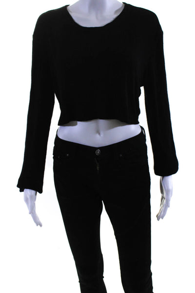 Sablyn Womens Long Sleeve Ribbed Crop Top Tee Shirt Black Size Extra Small