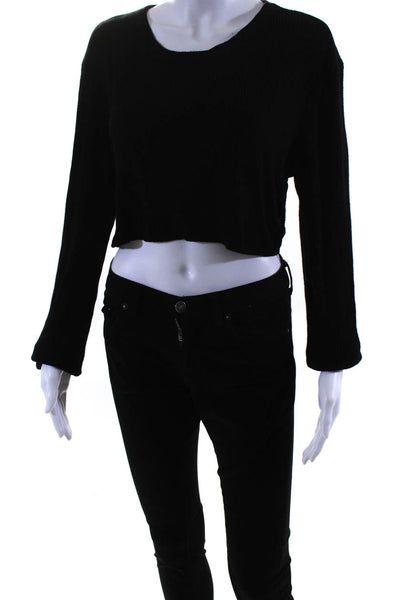 Sablyn Womens Long Sleeve Ribbed Crop Top Tee Shirt Black Size Extra Small