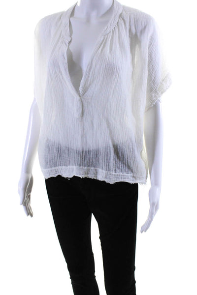 9 Seed Womens Short Sleeve Gauze Y Neck Top Blouse White Size Small