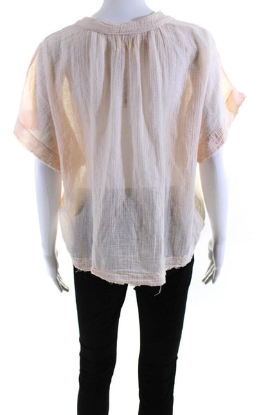 9 Seed Womens Short Sleeve Gauze Y Neck Top Blouse Light Pink Size Small