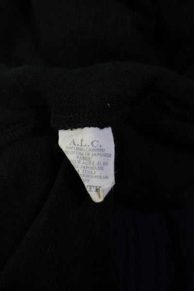 ALC Womens Short Sleeve Knit V Neck High Low Top Tee Shirt Black Linen Size XS