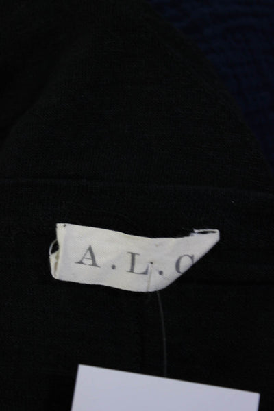 ALC Womens Short Sleeve Knit V Neck High Low Top Tee Shirt Black Linen Size XS