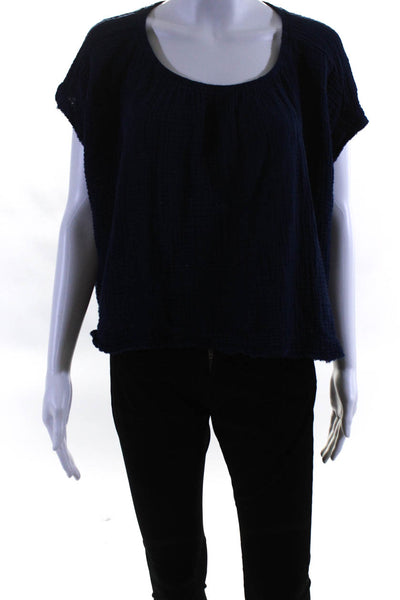 9seed Womens Dolman Sleeve Gauze Round Neck Boxy Crop Top Blouse Blue Size Small