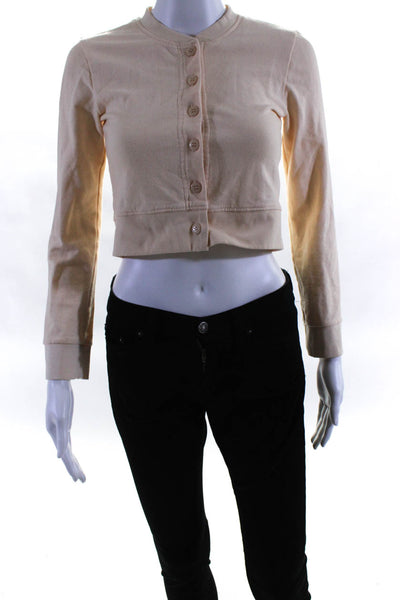 Jonathan Simkhai Womens Cropped Crew Neck Button Up Cardigan Sweater Beige XS
