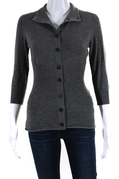 Ports 1961 Womens High Neck Long Sleeved Buttoned Cardigan Sweater Gray Size M