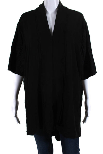H by Halston Women's Short Sleeve Flounce V-Neck Blouse Black Size 3X