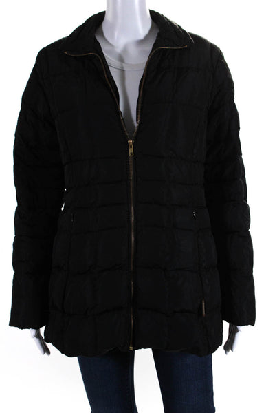 Moncler Women's High Neck Quilted Mid Length Puffer Coat Black Size 2