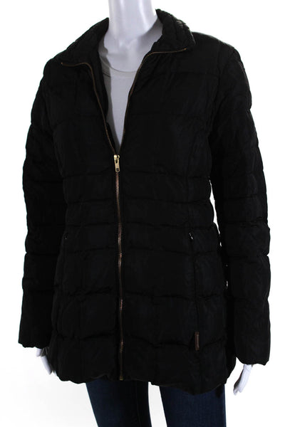 Moncler Women's High Neck Quilted Mid Length Puffer Coat Black Size 2