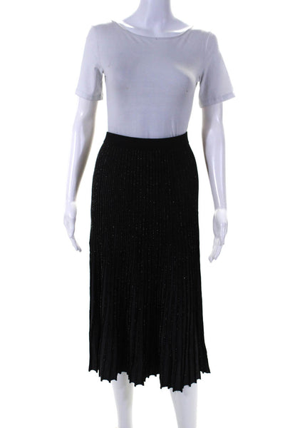 Intermix Womens Glitter Print Striped Pleated A-Line Elastic Skirt Black Size P