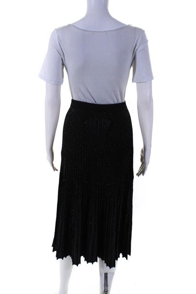 Intermix Womens Glitter Print Striped Pleated A-Line Elastic Skirt Black Size P