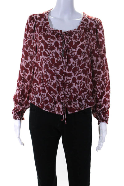 Intermix Womens Silk Floral Buttoned Tied Hem Bishop Sleeve Blouse Red Size S