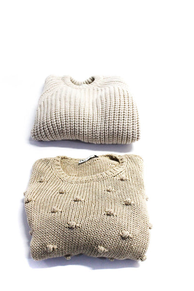 Zara Womens Knitted Textured Long Sleeve Pullover Sweaters Beige Size S Lot 2