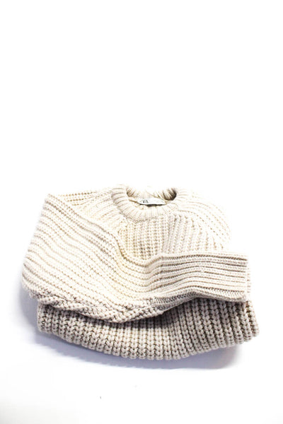 Zara Womens Knitted Textured Long Sleeve Pullover Sweaters Beige Size S Lot 2