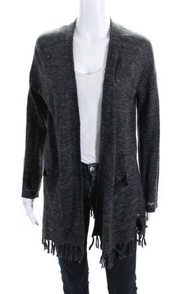 Joie Womens Textured Frayed Hem Open Front Long Sleeve Cardigan Gray Size S