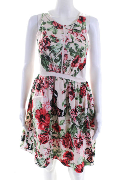 Adrianna Papell Womens Floral Print Cut Out Knee Length Tea Dress Pink Size 4