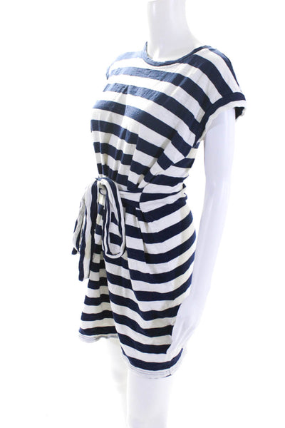 J Crew Womens Cotton Striped Print Short Sleeve T-Shirt Dress White Blue Size S