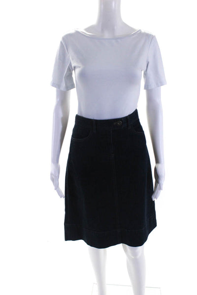 Theory Women's Cotton A-line Dark Wash Straight Denim Skirt Blue Size 10