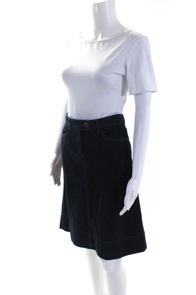 Theory Women's Cotton A-line Dark Wash Straight Denim Skirt Blue Size 10