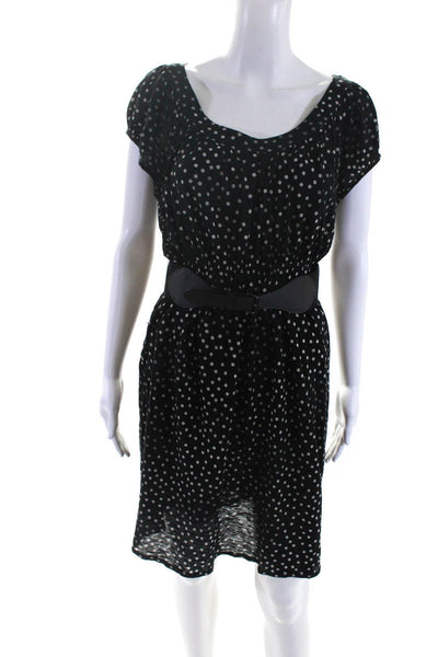 Theory Women's Round Neck Short Sleeves Belted Polka Dot Mini Dress Size M