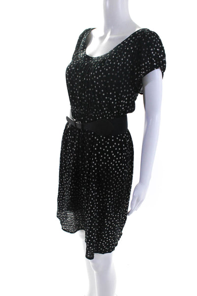 Theory Women's Round Neck Short Sleeves Belted Polka Dot Mini Dress Size M