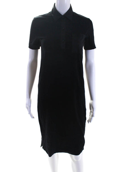DKNY Women's Collar Short Sleeves T-Shirt Midi Dress Black Sze XS