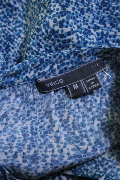 Vince Women's V-Neck Short Sleeves Pockets Silk Midi Shift Dress Blue Size M