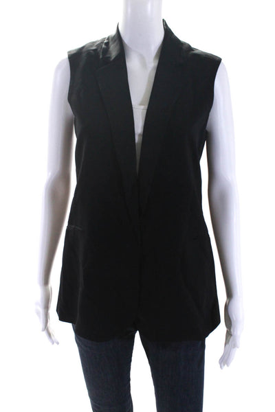 Theory Women's Collar Sleeveless Pockets Open Front Vest Black Size 6