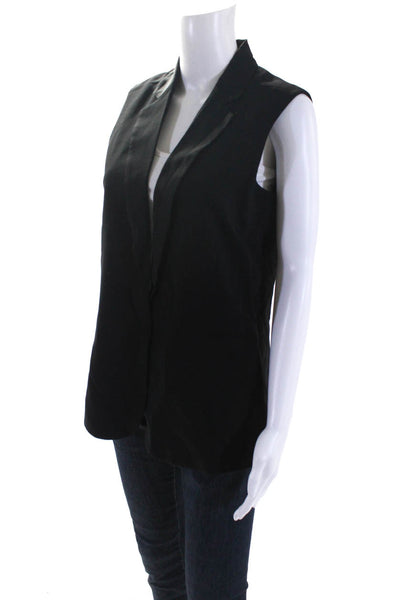 Theory Women's Collar Sleeveless Pockets Open Front Vest Black Size 6
