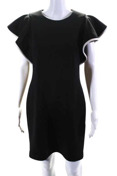 Calvin Klein Womens Ruffled Short Sleeve Knee Length Shift Dress Black Size 8