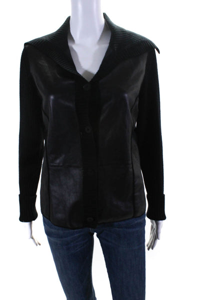 Lafayette 148 New York Women's Leather Merino Wool Combo Jacket Black Size S