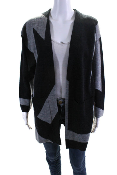 Eileen Fisher Womens Merino Wool Knit Abstract Print Cardigan Gray Black Size PS