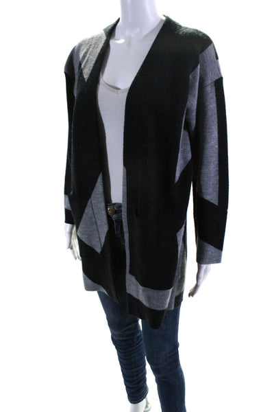 Eileen Fisher Womens Merino Wool Knit Abstract Print Cardigan Gray Black Size PS