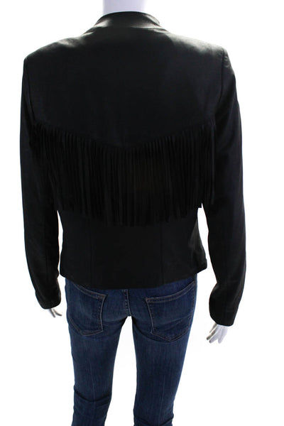Dylan Gray Womens Leather Tassel Trim Long Sleeve Open Front Jacket Black Size S