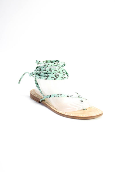Capritouch Women's Round Toe T-Strap Strappy Flat Sandals Green Size 9