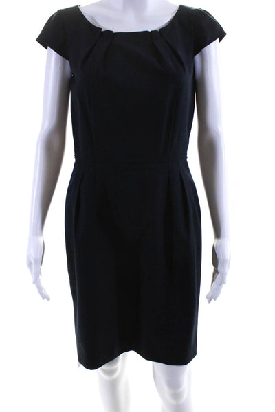 Calvin Klein Womens Short Sleeves Pleated Front Sheath Dress Navy Blue Size 4
