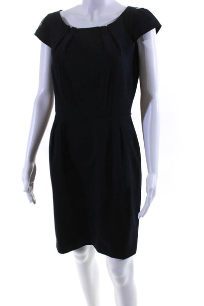 Calvin Klein Womens Short Sleeves Pleated Front Sheath Dress Navy Blue Size 4