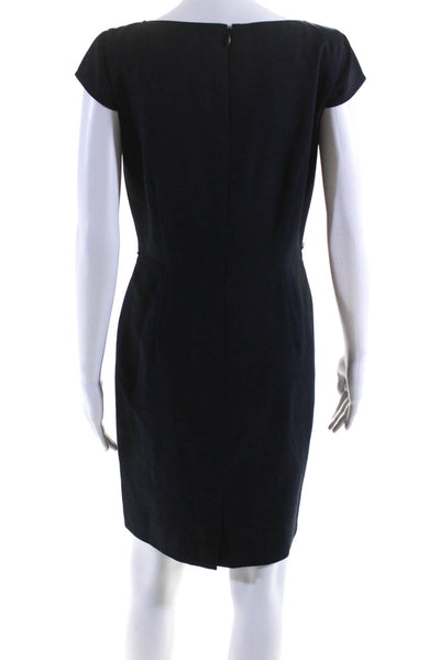 Calvin Klein Womens Short Sleeves Pleated Front Sheath Dress Navy Blue Size 4