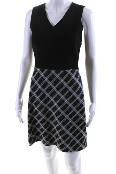 Theory Womens Plaid Sleeveless V Neck A Line Bixion Dress Black Wool Size 2