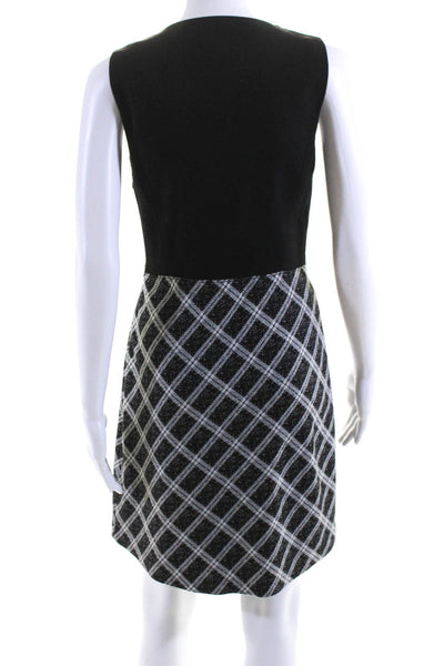 Theory Womens Plaid Sleeveless V Neck A Line Bixion Dress Black Wool Size 2