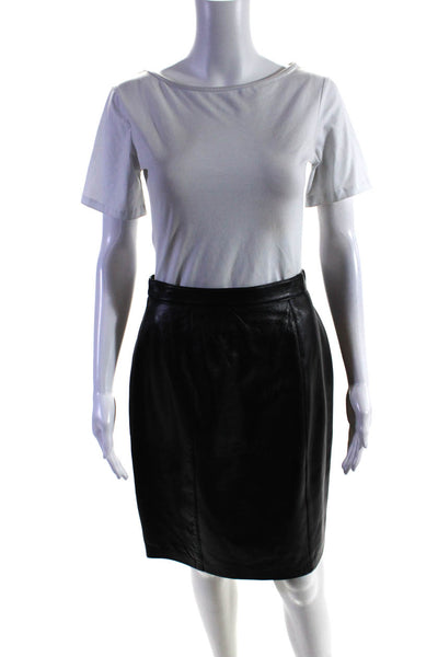 St. John Collection By Marie Gray Womens Leather Pencil Skirt Black Size 8