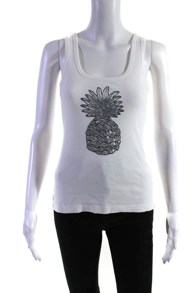 Tory Burch Womens Sequined Pineapple Tank Top White Size Extra Small